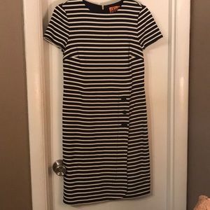 Tory Burch Navy and White Striped fitted dress.
